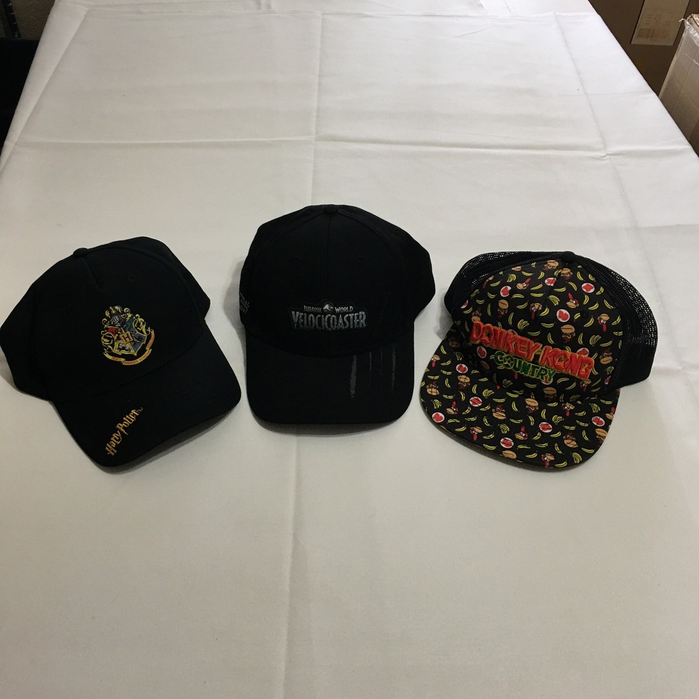 Lot of 3 Universal Studios Baseball Hats Theme Park Merch Donkey Kong Harry